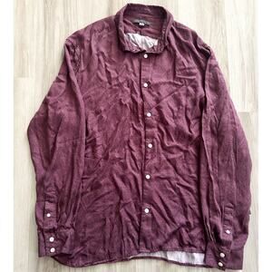 $248 Mens John Varvatos Ross Geometric LS Button Up Shirt Dark Plum Mens Sz XL